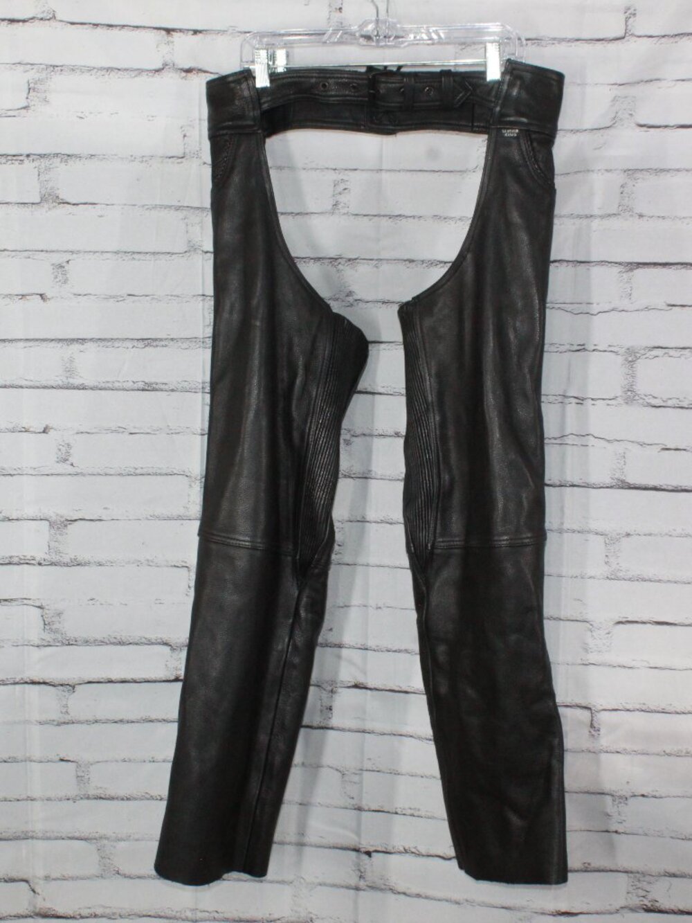 Leather King Black Genuine Leather Motorcycle Biker Chaps Size Large